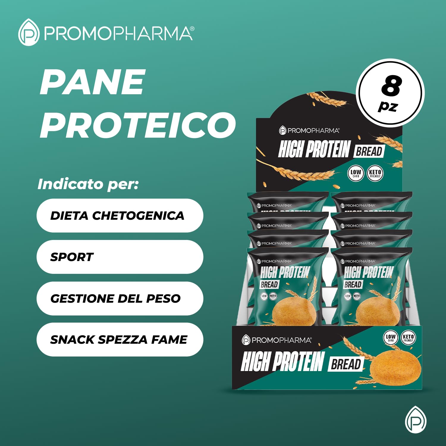 High Protein Bread - Pane Proteico Keto a Basso Contenuto di Carboidrati e Zuccheri - Snack Proteico per Dieta Chetogenica - Ideale per Dieta Proteica e Low Carb - 8 Panini da 50 g