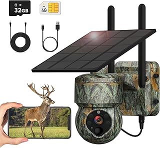 WOSPORTS 4G LTE Cellular Trail Cameras with Solar Panel, Game Camera Include TF& SIM Card, 355° Pan Tilt, 2K Live Streaming, Night Vision Motion Activated Deer Camera, IP65 for Wildlife - WOSPORTS