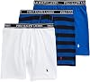 POLO RALPH LAUREN Mens Stretch Classic Fit Boxer Briefs, Trunks & Long Leg Available, 3-Pack, WhitePolo Black & Blue Saturn StripeBlue Saturn, Small Tall
