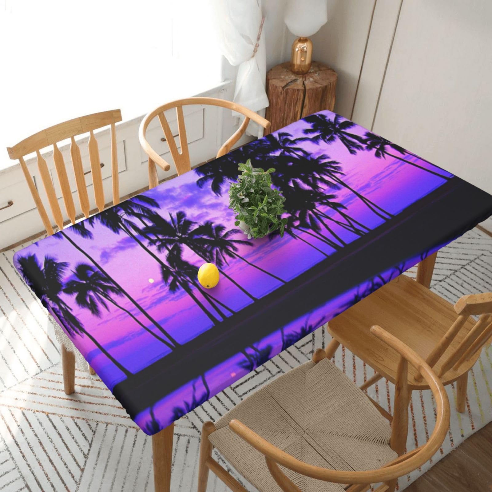 BNVSADC Palm Tree Purple Sunset Printed 5FT Tablecloth Polyester Kitchen Water Resistant Table Cloth Dining Table Decoration Table Covers, 152x76 CM