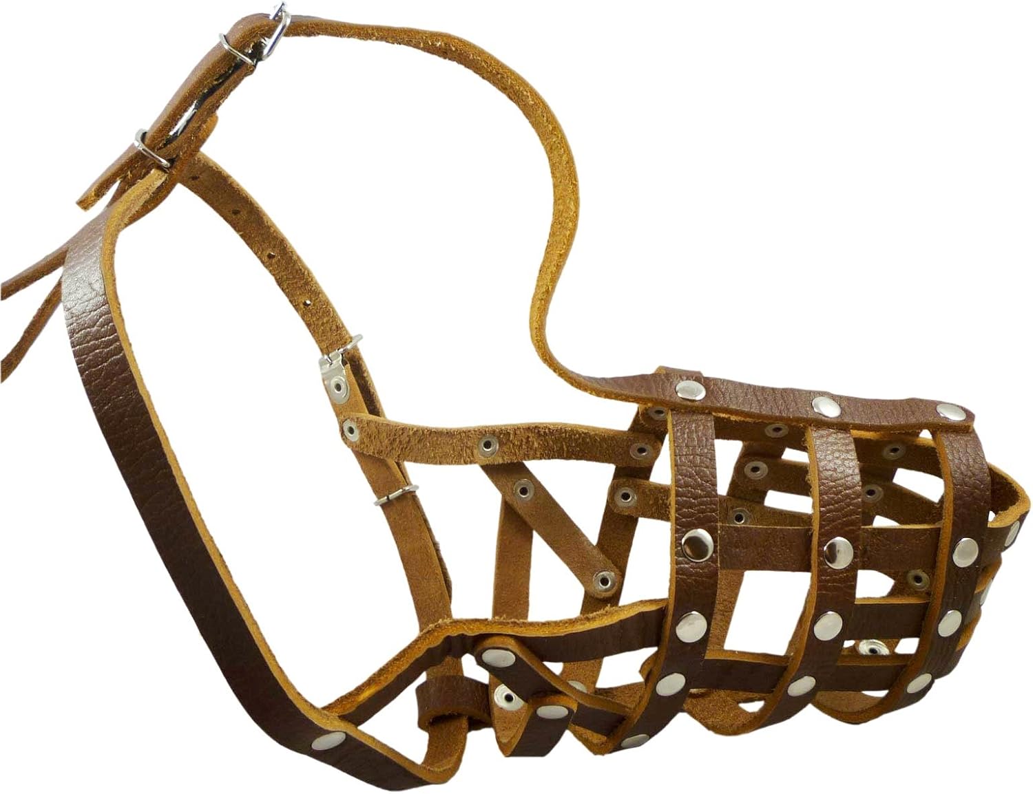 Secure Leather Mesh Basket Dog Muzzle #13 Brown - German Shepherd, Labrador, Husky, Retriever (Circumference 12.25", Snout Length 4.75")