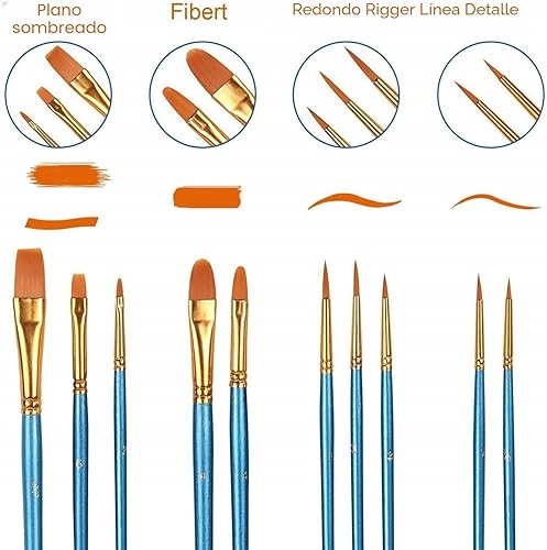 Miniatura 2 de Juego de pinceles de pintura acrílica, 1 paquete/10 pinceles de acuarela, pinceles de nailon para el cabello, para todo uso, óleo, acuarela