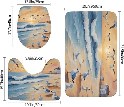 Miniatura 2 de Juego de alfombras de baño antideslizantes de 3 piezas, lujosas alfombras de franela súper suaves, súper absorbentes, antideslizantes, gaviotas