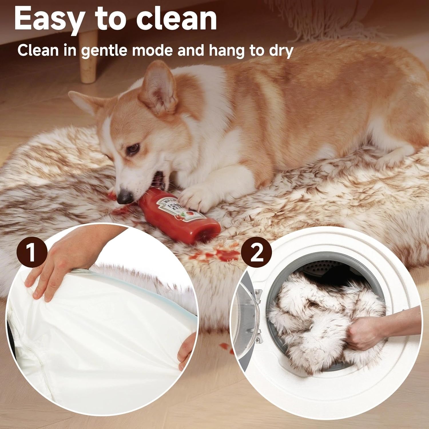 Faux Fur Dog Bed, Orthopedic Double-Layer Foam Dog Beds for Couch, Fluffy Rug Pet Bed with Machine Washable Cover, Large, 43" x 30"