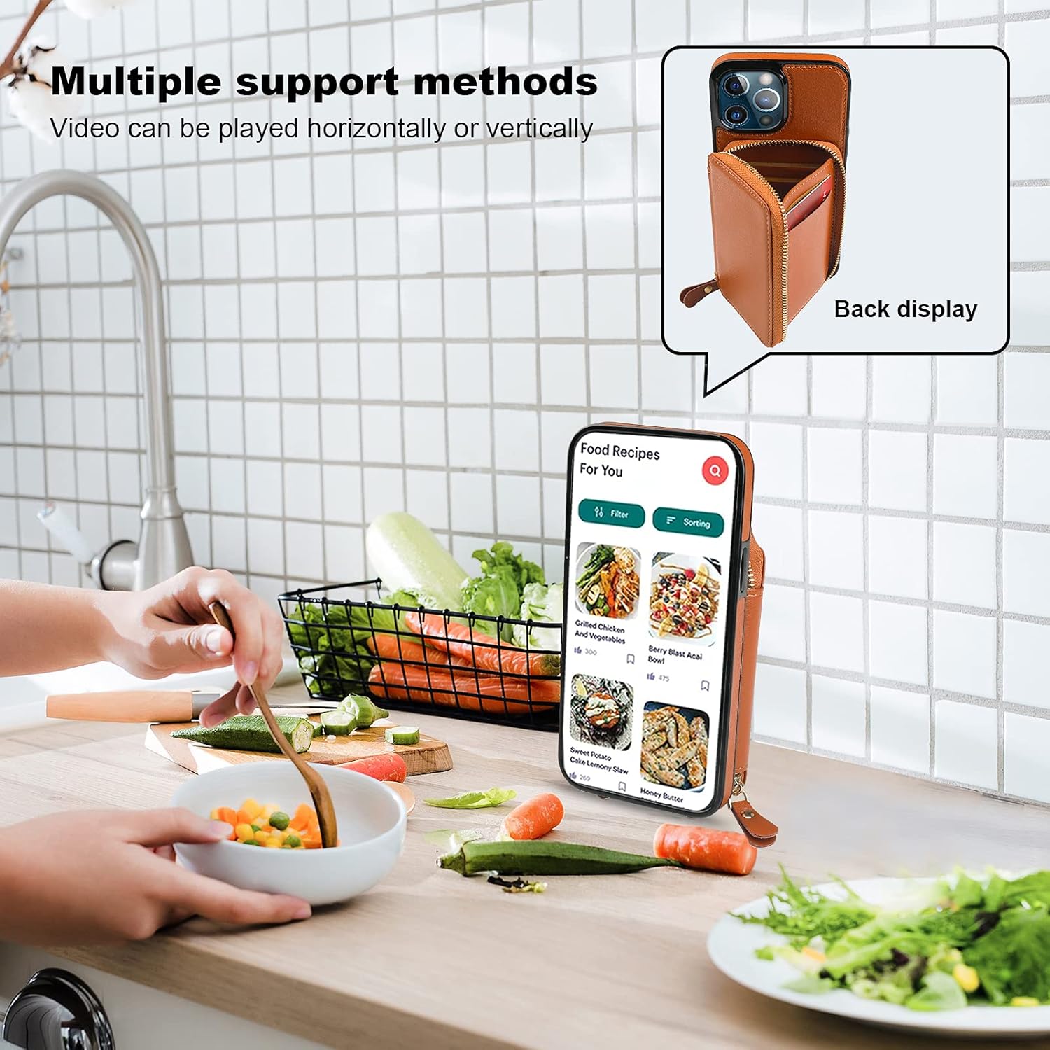 Bocasal A Slim Crossbody Wallet Case for iPhone 12 Pro Max + A Slim Leather Case for AirPods Pro