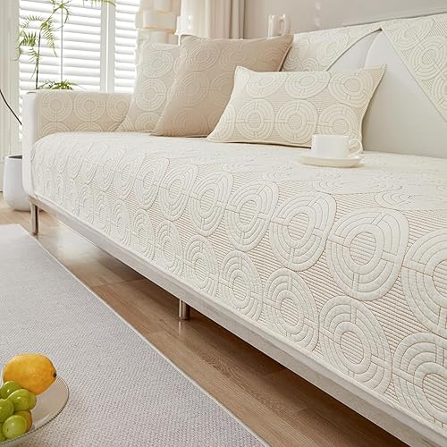 Miniatura 6 de vctops Funda para sofá con bordado geométrico bohemio de algodón, acolchada, funda antideslizante para sofá modular, funda sólida para perros, niños