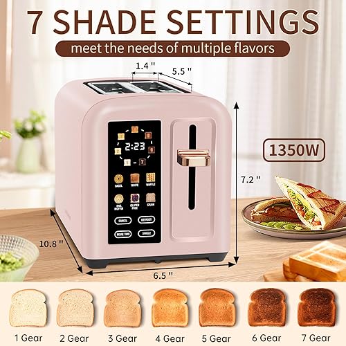 Miniatura 2 de SEEDEEM Tostadora de 2 rebanadas, pantalla LCD de tostadora de acero inoxidable con control táctil, velocidad de calentamiento 50% más rápida,