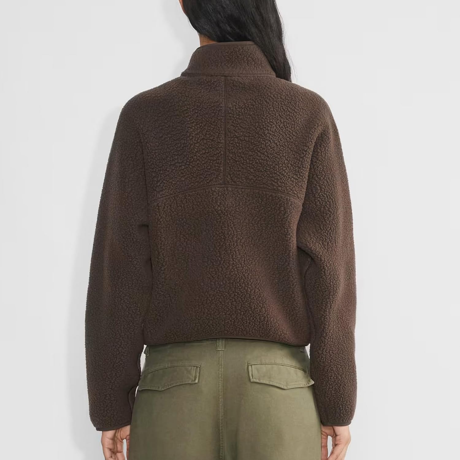 Womens Fleece Sweatshirts Cropped Half Zip Fuzzy Warm Sherpa Pullover Varsity Jackets with Zipper Pockets - Image 4