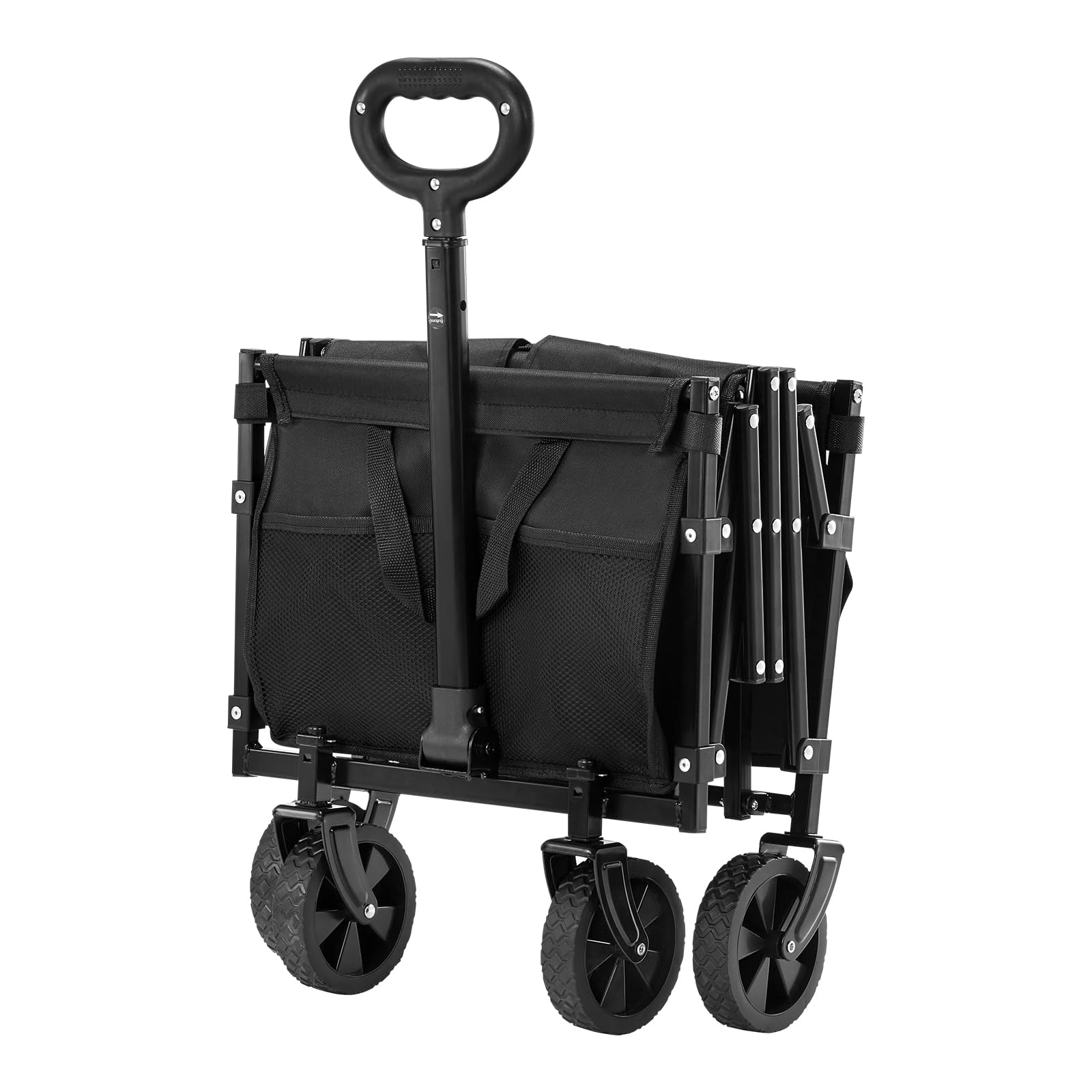 Happybuy Collapsible Wagon Cart, 120L & 225LBS Folding Utility Wagon with All-Terrain Wheels, Heavy Duty Outdoor Cart with Adjustable Handle, Portable Beach & Garden Cart, Black