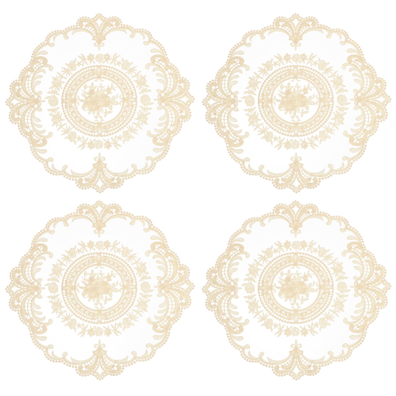 Napperons ronds brodés en dentelle rétro crème 28x28 cm pour table de cuisine