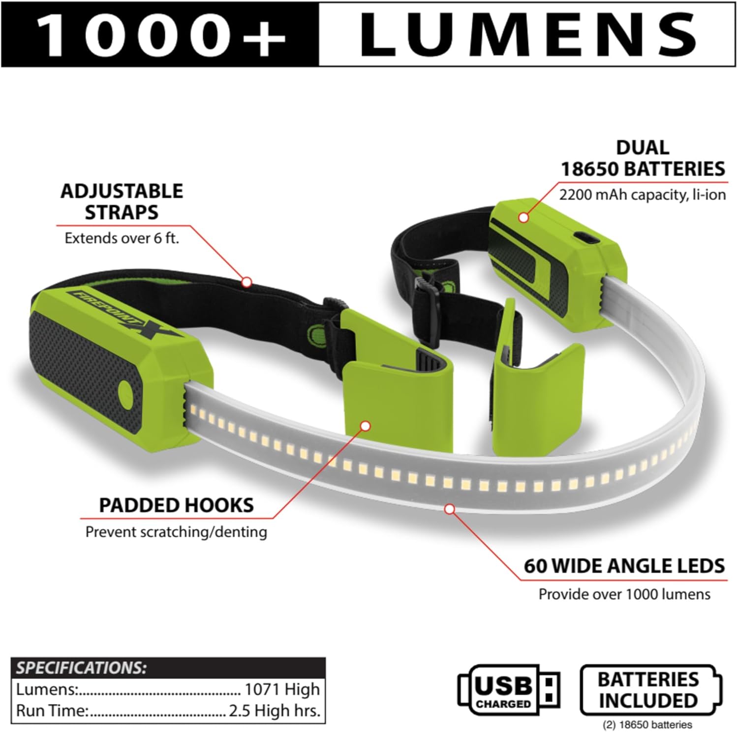 Performance Tool W2673 - Innovative 60-Inch Hood Light with 1000 Lumens of Flood Light and Adjustable Elastic Strap for Any Size Hood