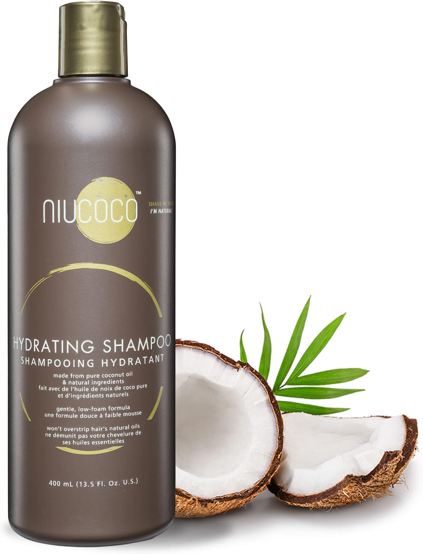 Natural Coconut Oil Hydrating Shampoo (400ml) | Chemical Free Moisturizing Dandruff Formula for Dry, Damaged, Hair & Scalp | Safe on Color Treated Hair | Professional Salon Quality