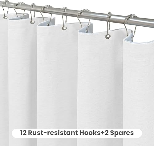 Miniatura 2 de Inhousolu - Juego de cortina de ducha bohemia con forro de tela, lino sintético texturizado, 14 ganchos de metal, dobladillo pesado de lujo, cortina