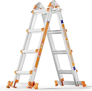 LEVELEVE 14FT Multi Position Ladder with Stabilizer Bar & Wheels,330 lbs Security Load Extension Ladder for Stairs Home Indoor Outdoor Roof