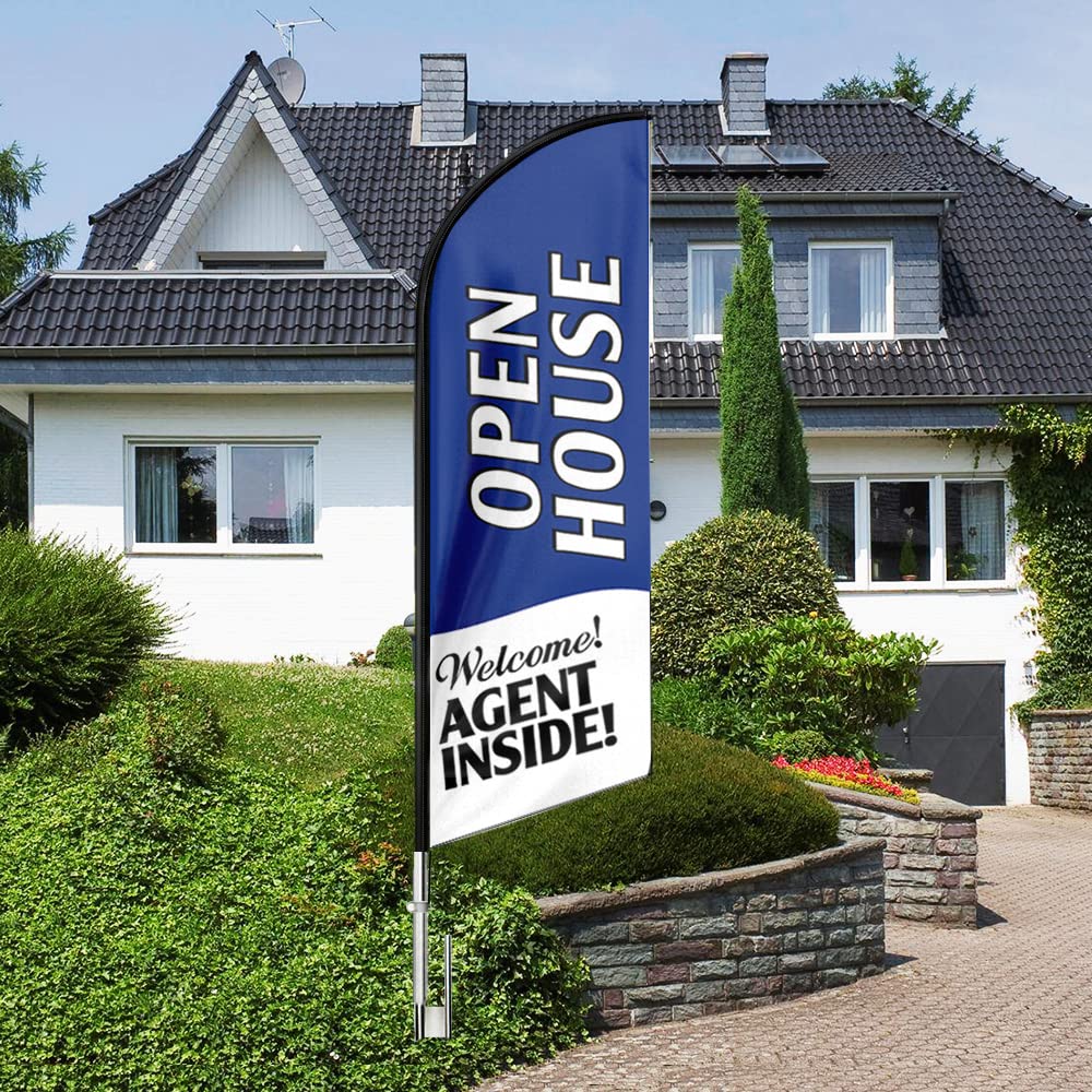 QSUM Open House Signs for Real Estate Agents, Swooper Feather Flag and Pole Kit, Now Open Banner for Business, 11 FT Huge Advertising Feather Flag