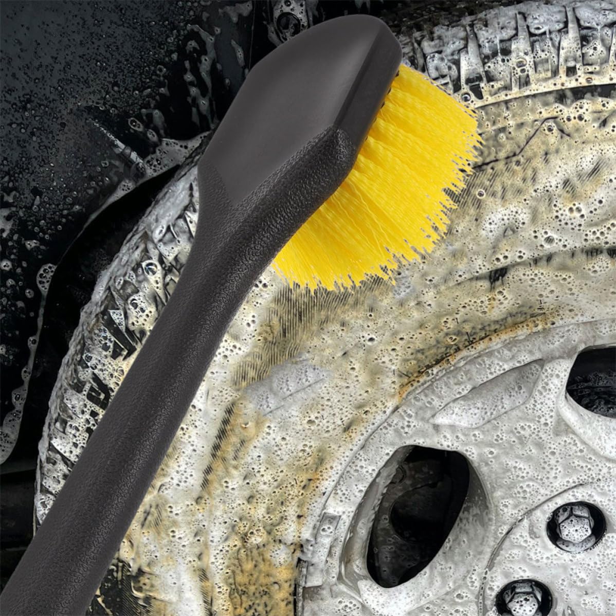 SHINEOFI Spazzola per Pulizia Cerchi e Pneumatici 2 Pezzi Plastico | Impugnatura Lunga, per Lavaggio Auto e Pulizia Gomme, Accessorio per Detailing Uso Versatile