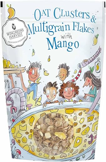 Wingreens Harvest Oats Clusters &amp; Multigrain Flakes With Mango, 350 g| Oats, Granola, Flax Seeds| Breakfast Cereal