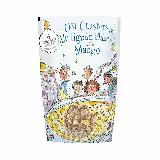 Wingreens Harvest Oats Clusters & Multigrain Flakes with Mango, 350 g| Oats, Granola, Flax Seeds| Breakfast Cereal