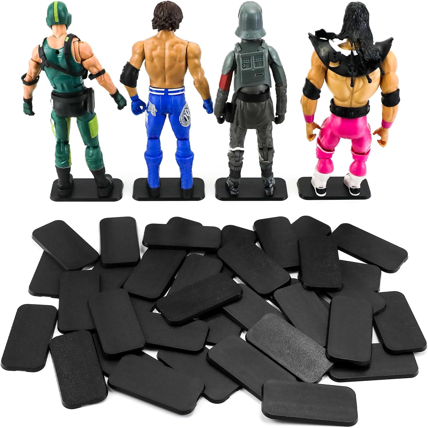 アクションフィギュアスタンドベース28個 60個接着剤付き モデルトイオーガナイザー ブラックスクエアベースアクセサリー ペグなし 