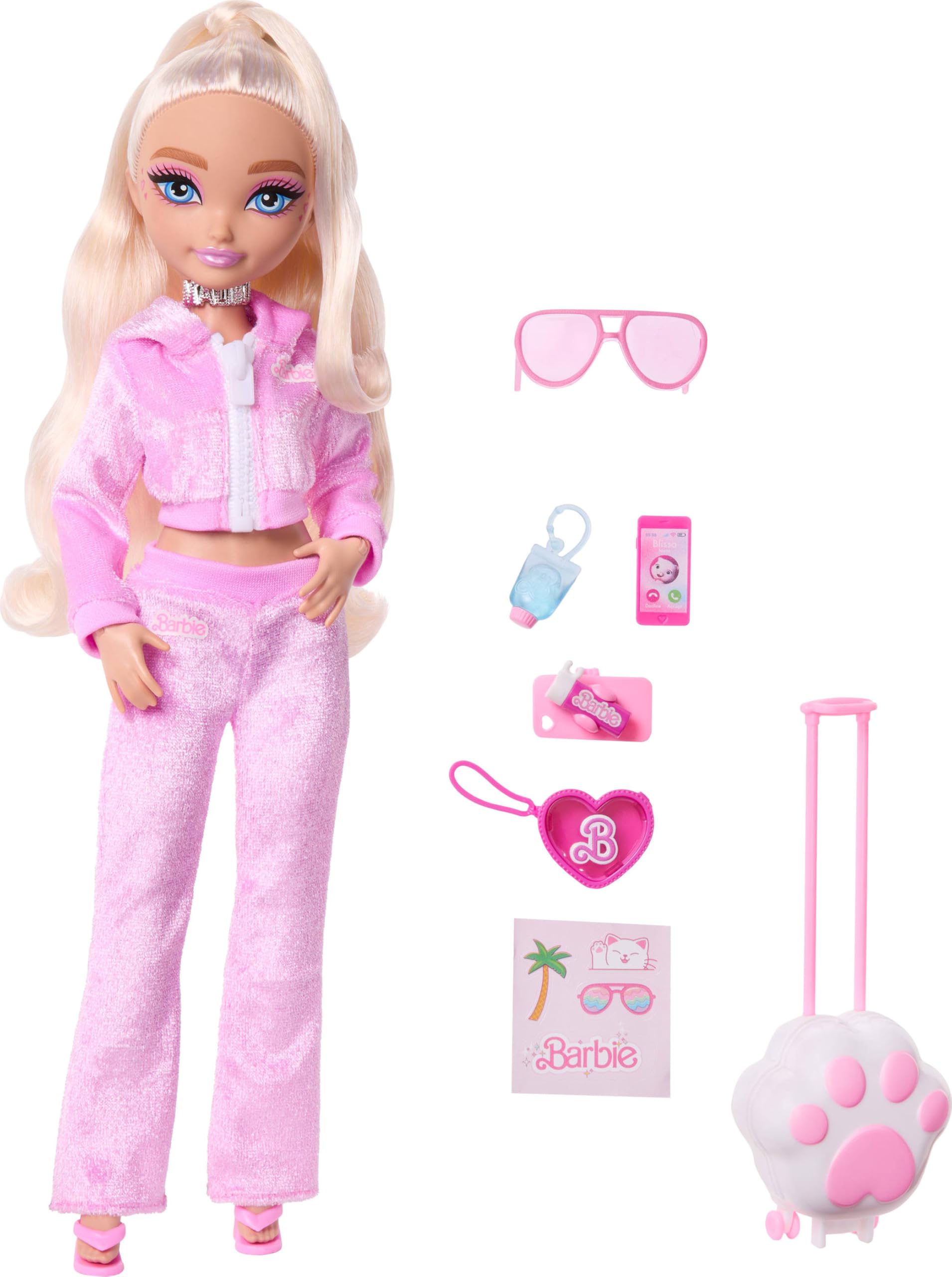 Barbie Dream Besties Weekend Getaway Malibu Doll and Accessories, Fashion Doll with Removable Fashions & 7 Travel Themed Toy Pieces, JMV16