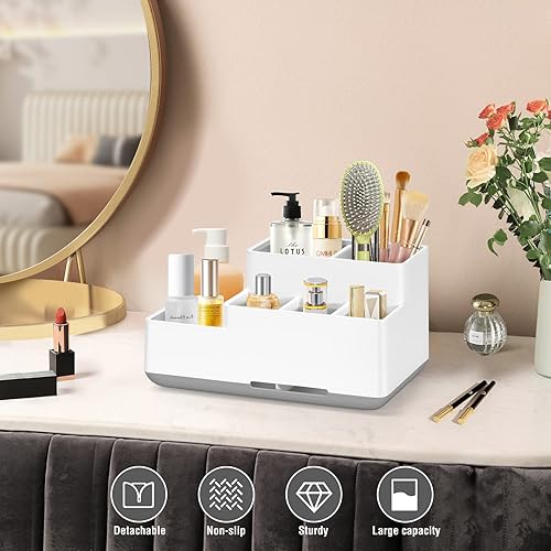 Miniatura 17 de Porta cepillos de dientes para baños, compartimento organizador de encimera de baño de plástico, bandeja organizadora de tocador, caja organizadora
