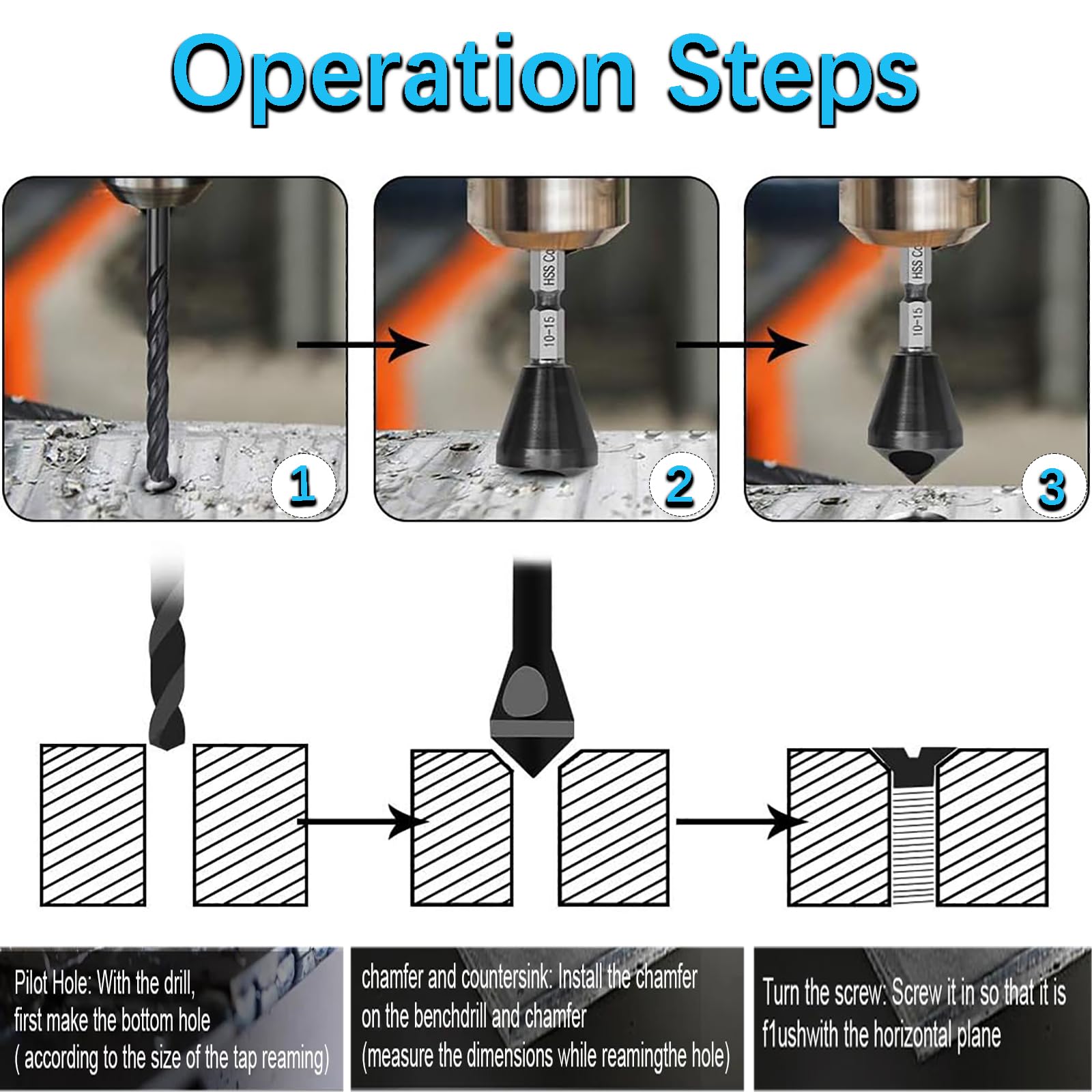 4 Stück Querlochsenker,Kegelsenker Entgratsenker 90° Fase Titan Beschichtet Countersink Senker, HSS-Co (Kobalt) Senker Bohrer Set für Holz, Metall, Kunststoff
