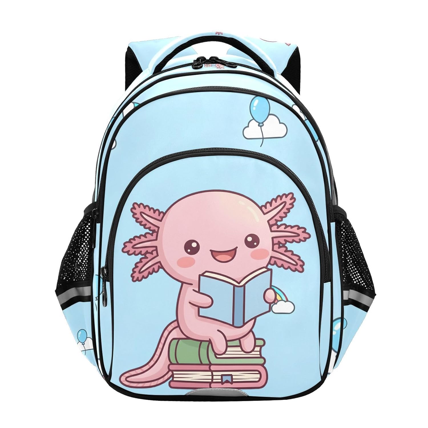 Lightweight Backpack Boy Girl Bookbag Cute School Bag Axolotl Daypack M 16L Ages 8-14 Sky Blue