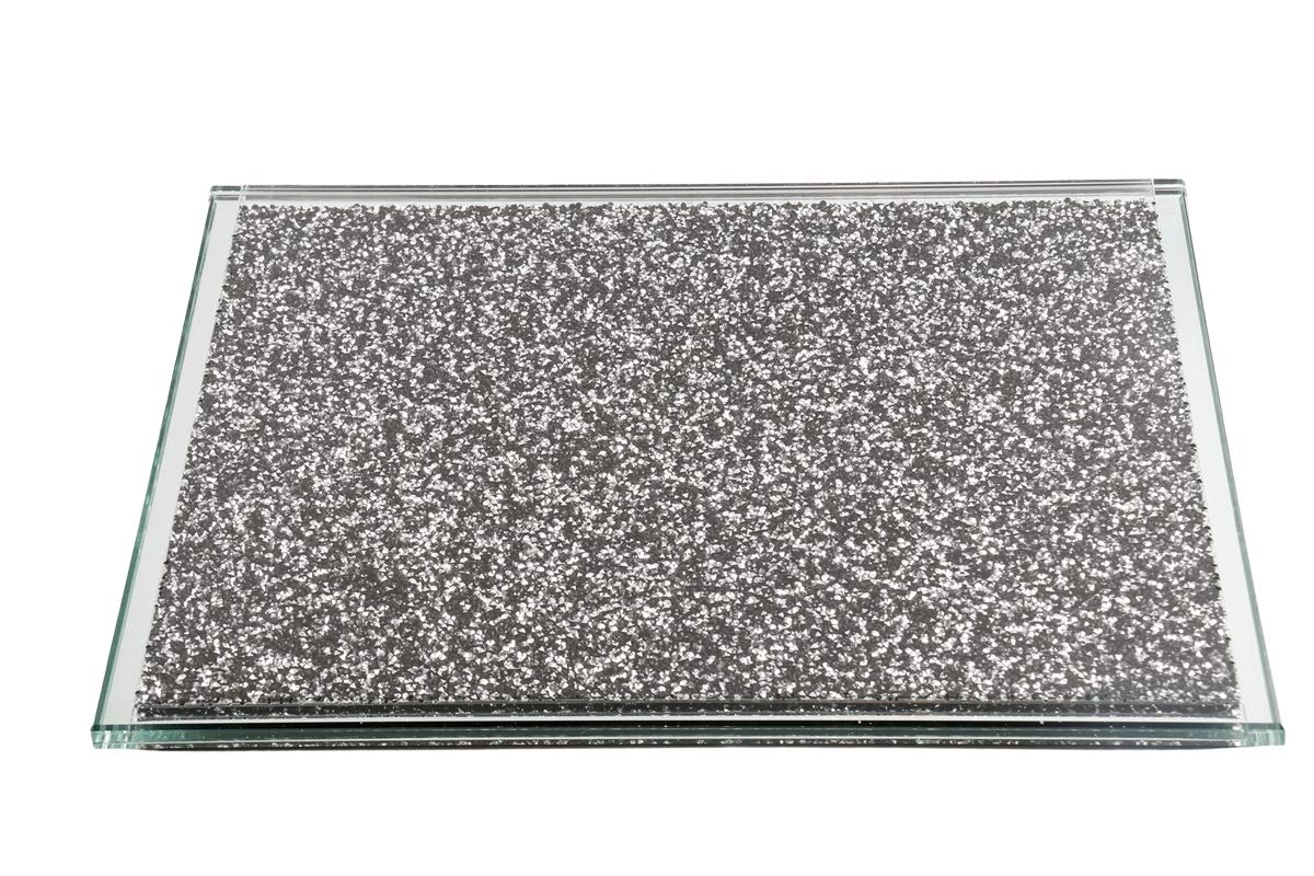 Crushed Diamond Crystal Filled Chopping Board Placemat Table Worktop Mat, Heat Resistant Toughened Glass Kitchen Worktop Saver, Cutting Board, Silver, Width 30 cm x Length 40cm