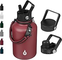 Vista 38 de BJPKPK - Botellas de agua aisladas con tapa con popote, botella grande de metal de 32 onzas con 3 tapas, termo reutilizable sin fugas y sin BPA