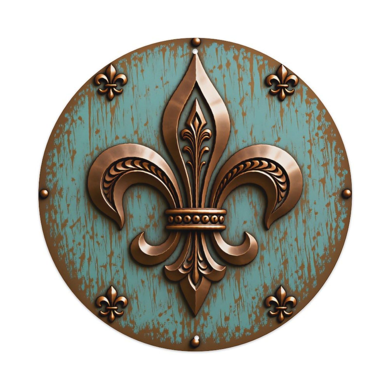 Ldfuieksufg Style Round Vintage Copper Fleur De Lis Decor Wall Plaque Vintage Aluminium Metal Sign, Retro Wall Decor For Home, Bar, Garage & Farmhouse 20X20cm