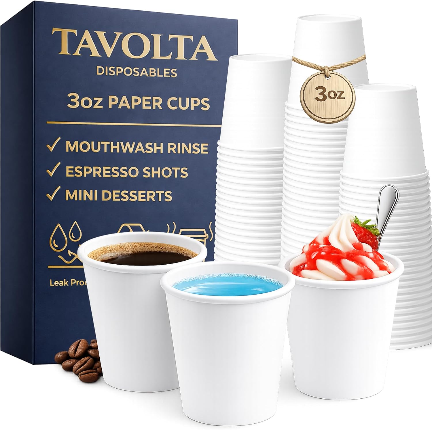 3 oz Paper Cups – Small Disposable 3 Ounce Bathroom Mouthwash & Rinsing Cups for Oral Care, Mini Espresso Shots, Small Dessert Cups for Birthday Parties, Guest Bath, Travel, Vanity 50 pack