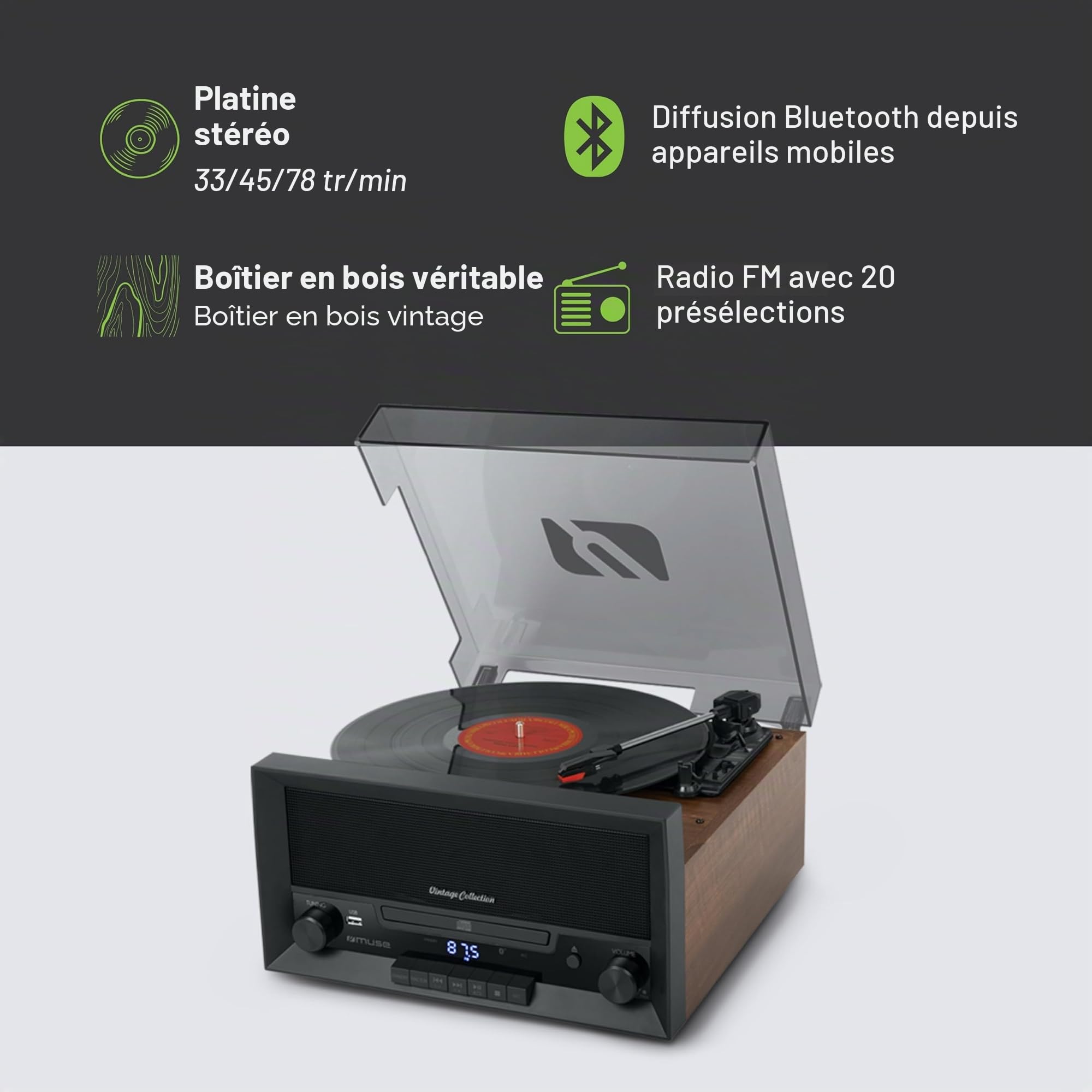 MUSE Platine Vinyle USB MT-112 MB
