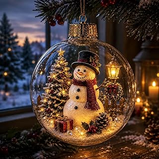 Glowing Christmas Story Ornament, Light-Up Mini Holiday Scene with Warm LED Light，Festive Keepsake Gift for Home Christmas Party Decoration (D)