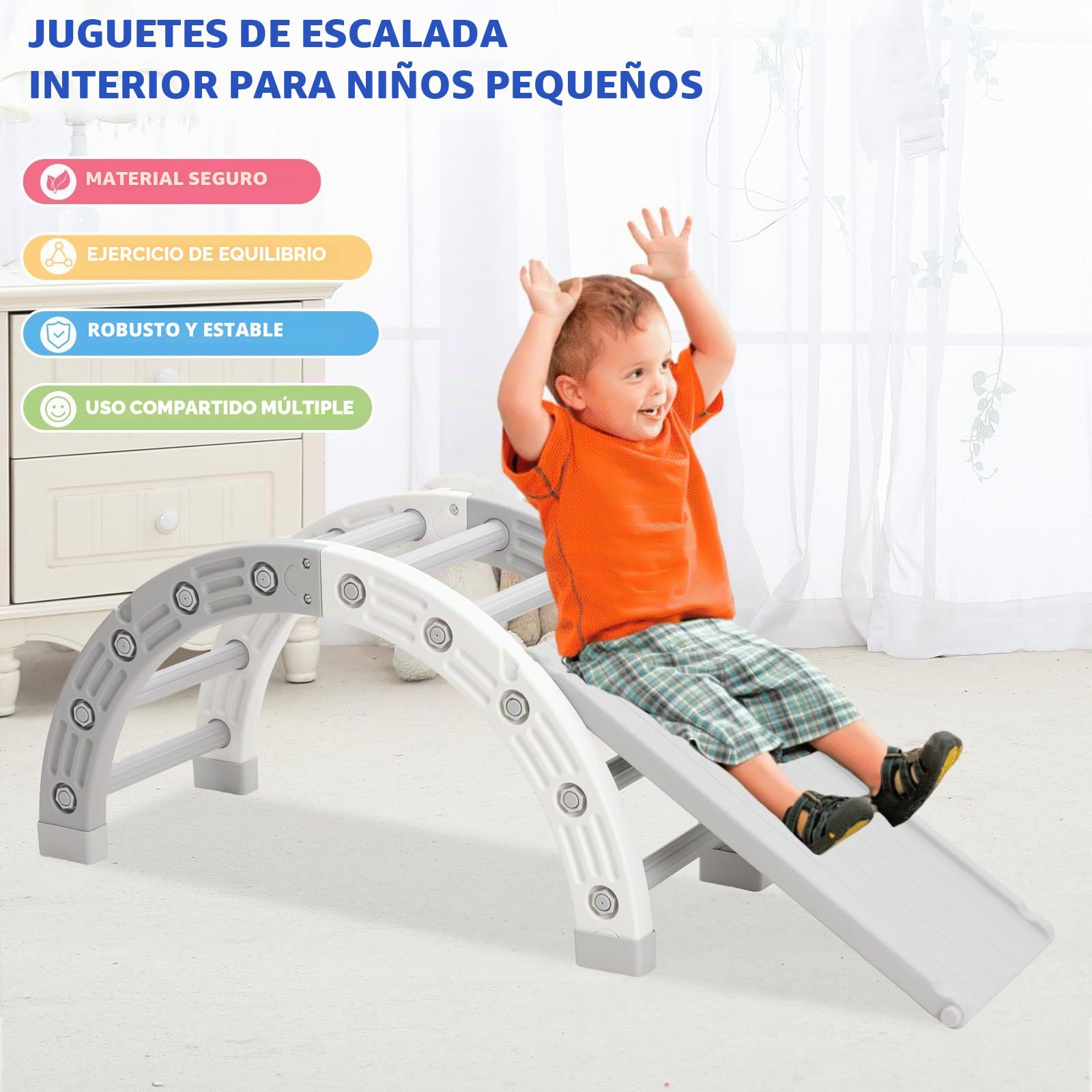 Marco de Escalada para niños, Juguete de Aprendizaje Montessori con tobogán y triángulo de Escalada, gimnasios Interiores de la Selva para niños, Capacidad máxima de Carga 60 kg