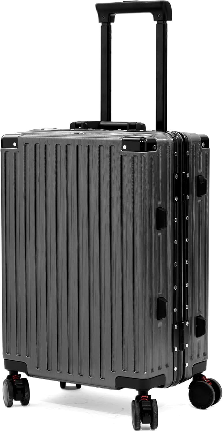 UrbanExporer 20 Inch Carry On Luggage Aluminum Frame Airline Approved, Zipperless Luggage Carry On TSA Approved ABS+PC Hard Shell Suitcases, Lightweight Carry-On Suitcase with Cup Holder, Metal-Gray