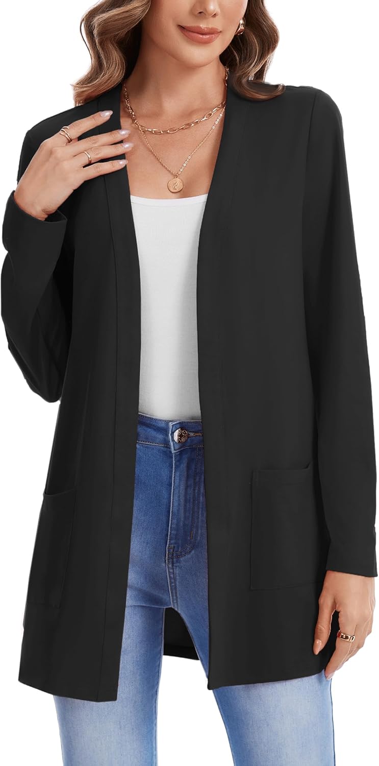 Womens Long Sleeve Cardigan Lightweight Open Front Fashion Cardigans with Pockets Holiday Travel
