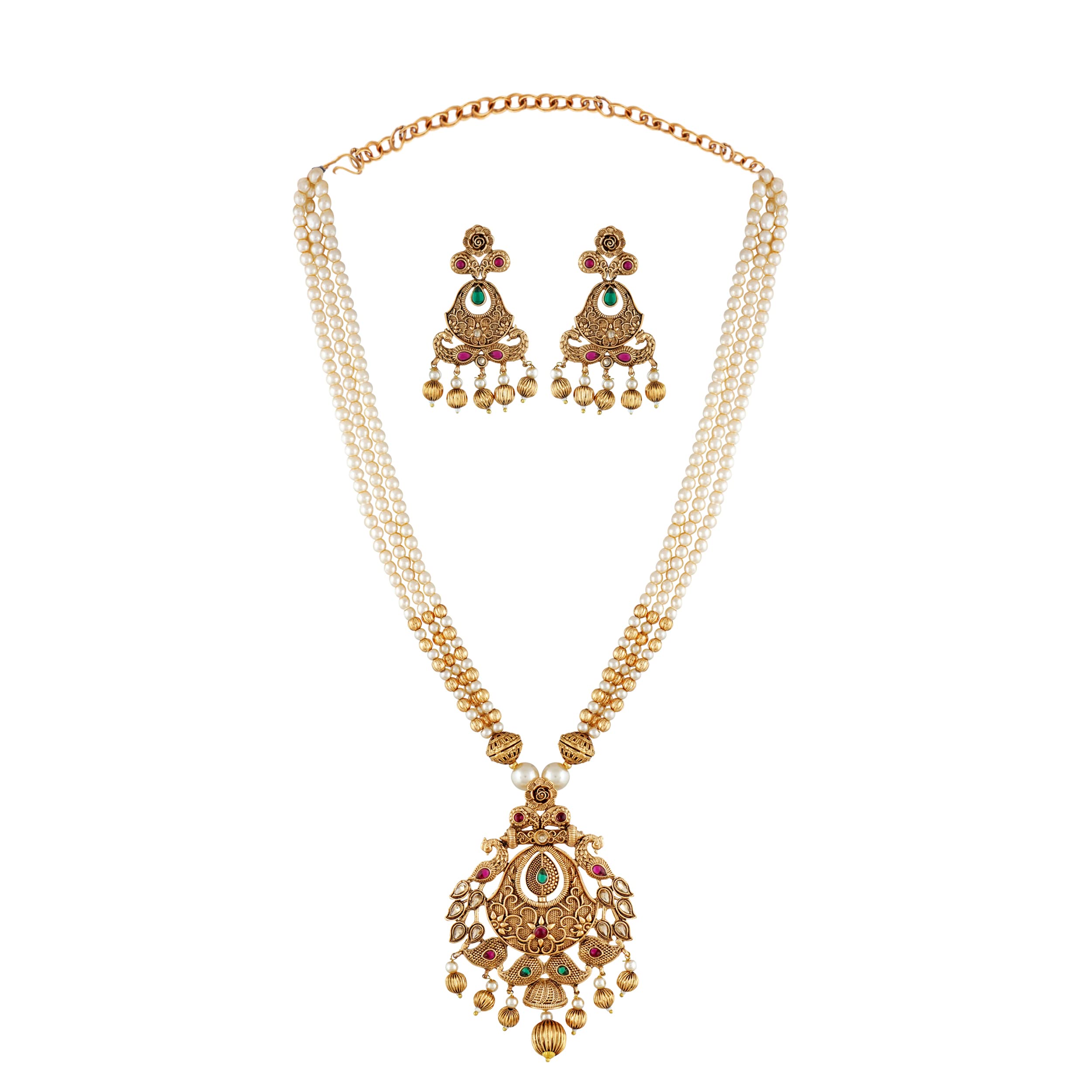 Mansiyaorange Antique Matte Gold Multi Color Pearls South Indian Temple Theme Long Rani Haar Necklace/Imitation/Jewelery/Jualry/Jwellry/Jewellery Set For Women (B0BW9JQDPH) Amazon Price History, Amazon Price Tracker
