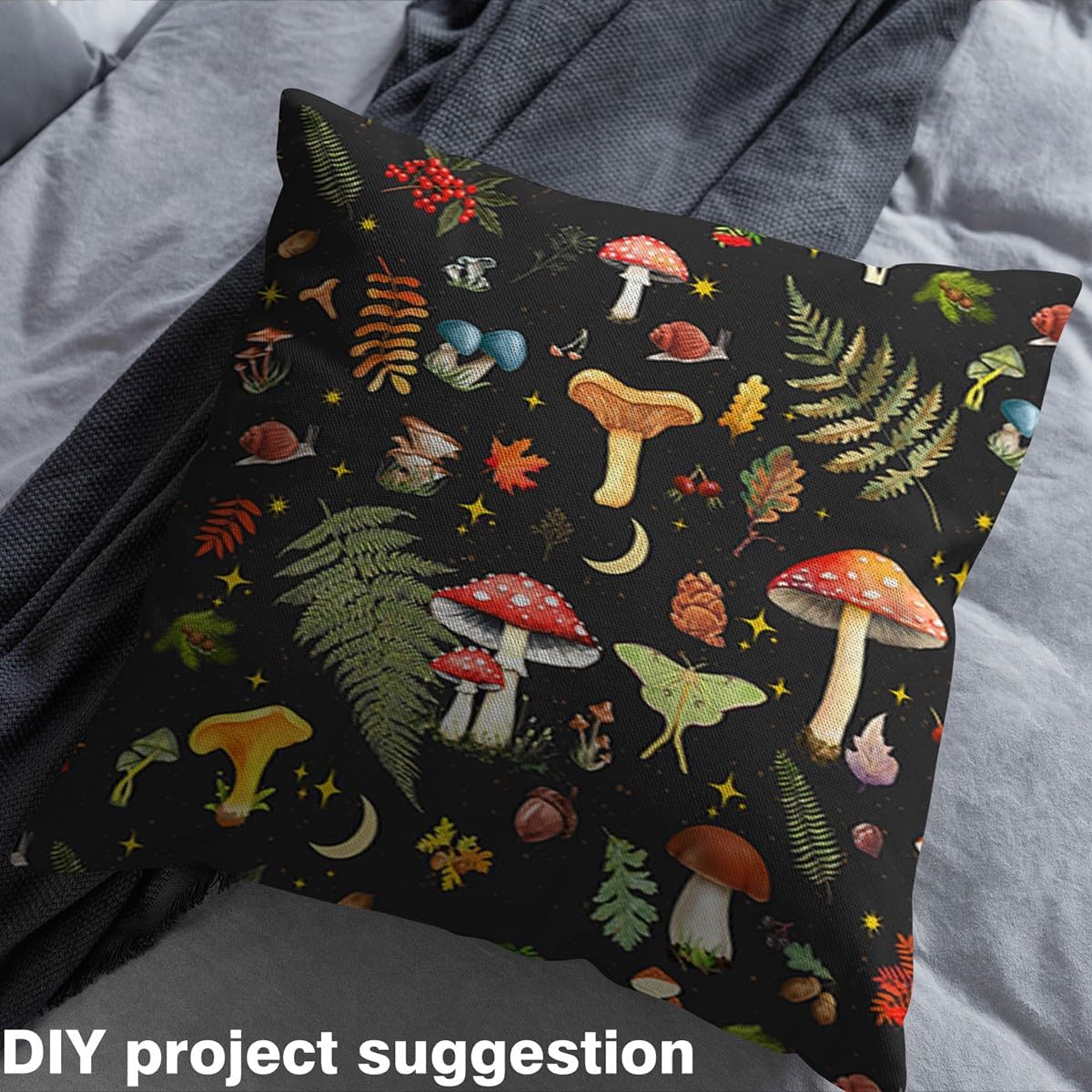 Mushroom Fabric by The Yard Cartoon Butterfly Moth Botanical Leaves Fabric for Sewing Supplies Glitter Stars Dreamy Rustic Style Fabric for DIY Soft Polyester No Stretch 2 Yards,72" L x 59" W image 3