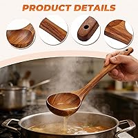Vista 3 de Juego de utensilios de cocina de teca natural, resistentes al calor, antiadherentes, cucharas de madera para cocinar