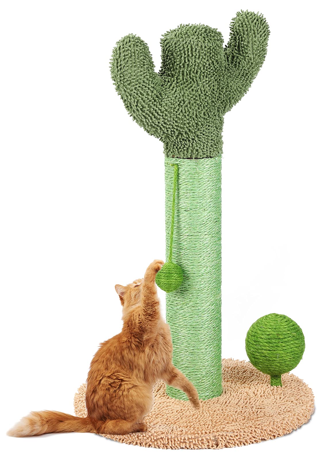 Cactus Cat Scratching Post with Natural Sisal, Protect Your Furniture Cat Scratching Post for Indoor Cats, Scratch Post with Scratch Ball & Dancing Ball & for Kitten and Adults Cats