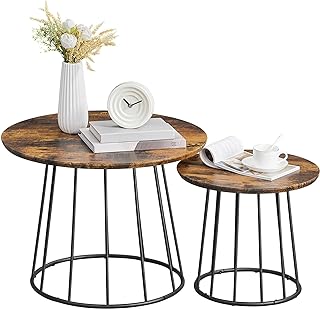 VASAGLE Round Coffee Tables, Set of 2, Modern Circle Side Tables with St...