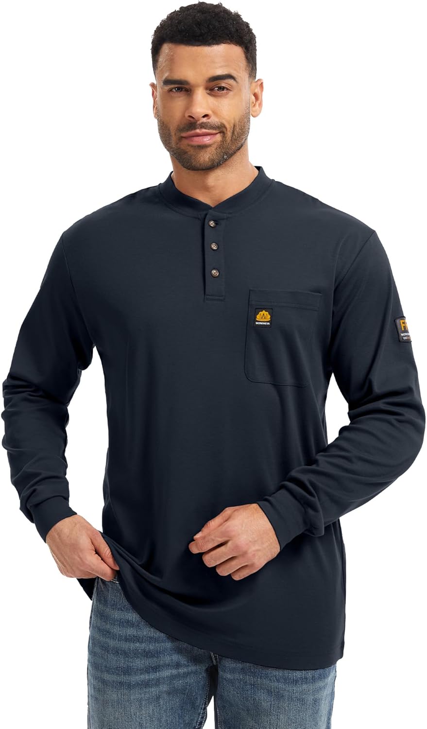 WORKWEYA Men's FR Shirts 5.5oz Lightweight Flame Resistant CAT2 Henley Shirt