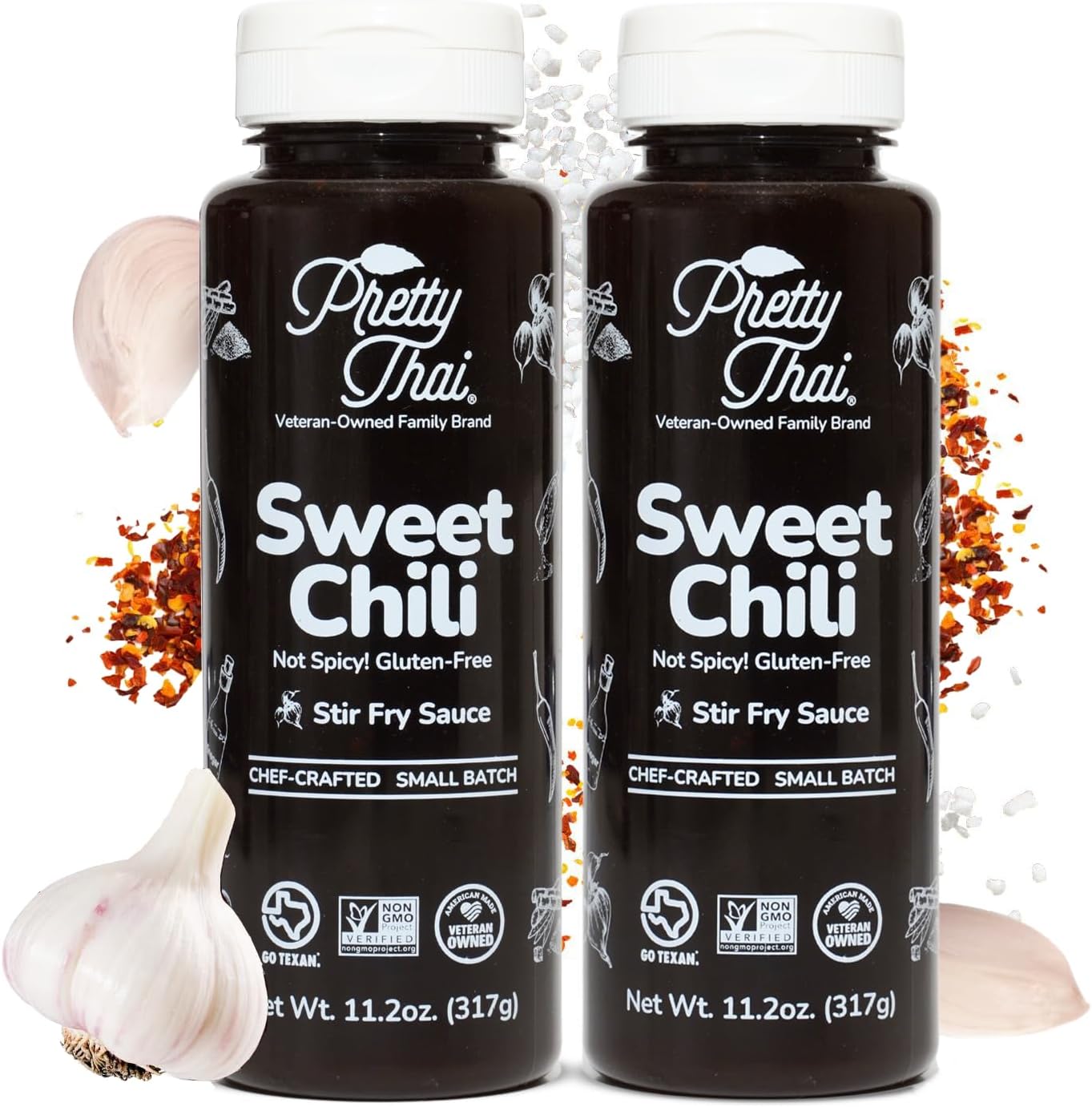 Pretty Thai Sweet Chili Sauce, Gluten Free Certified Non-GMO Authentic Vegan Stir Fry, BBQ Condiment, Dipping Sauce, Rice Seasoning, 100% Natural (Pack of 2)