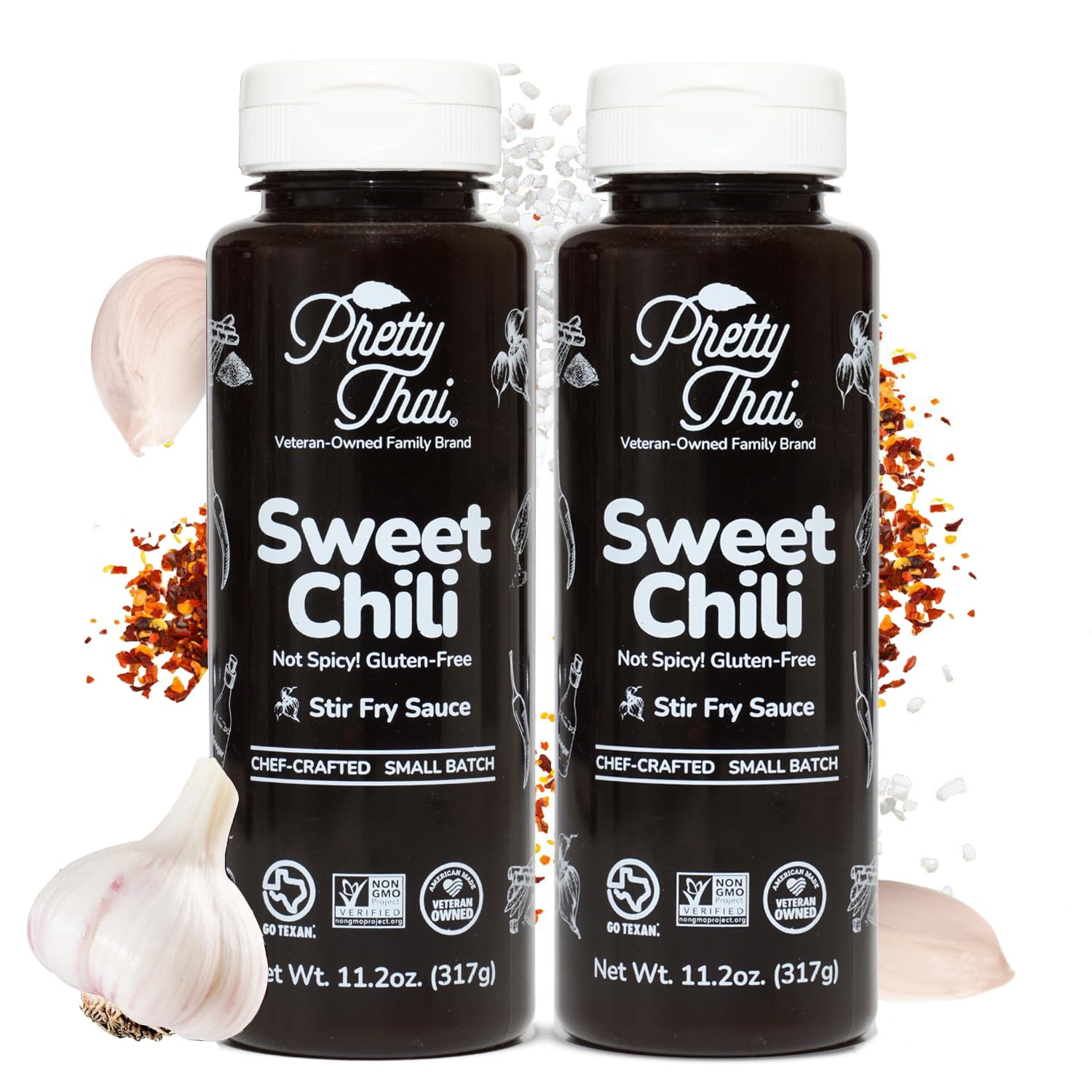 Pretty Thai Sweet Chili Sauce, Gluten Free Certified Non-GMO Authentic Vegan Stir Fry, BBQ Condiment, Dipping Sauce, Rice Seasoning, 100% Natural (Pack of 2)