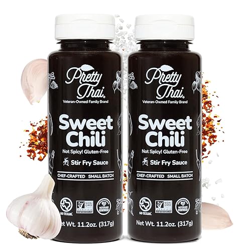 Pretty Thai Salsa de chile dulce, sin gluten, sin OMG, auténtica, vegana, salteada, condimento para barbacoa, salsa de inmersión, condimento de