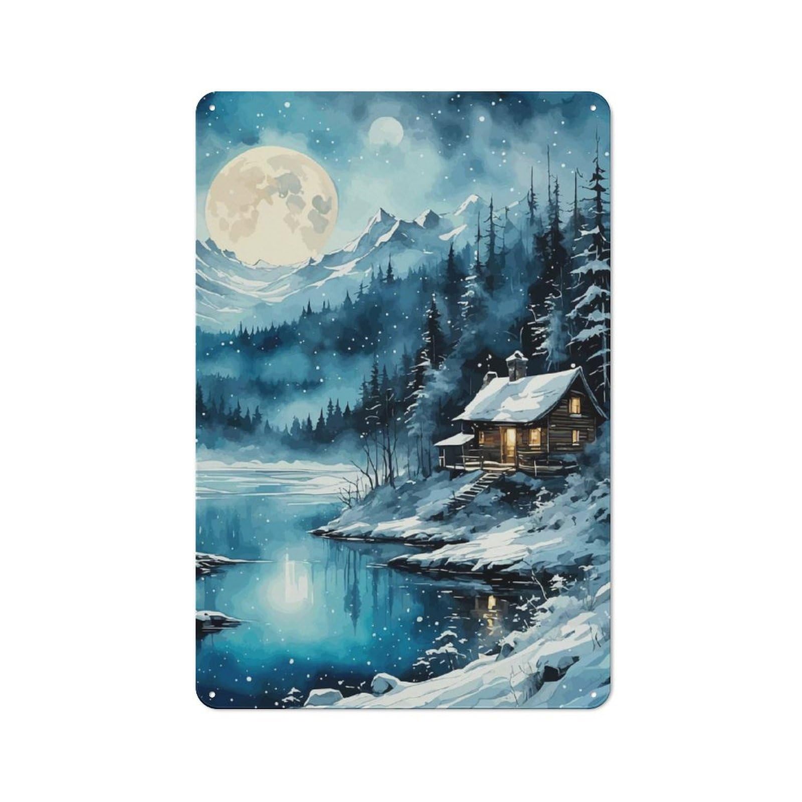 Junmoney Snowy Evening 30X20cm Rustic Metal Sign With For Hobby Room Or Studio, Metal Sign Decor For Hobby Rooms And Studios