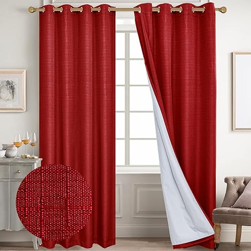 Miniatura 52 de Diraysid Cortinas 100% opacas de lino blanco para dormitorio, con ojales, aislamiento térmico, cortinas de oscurecimiento de habitación (2 paneles,