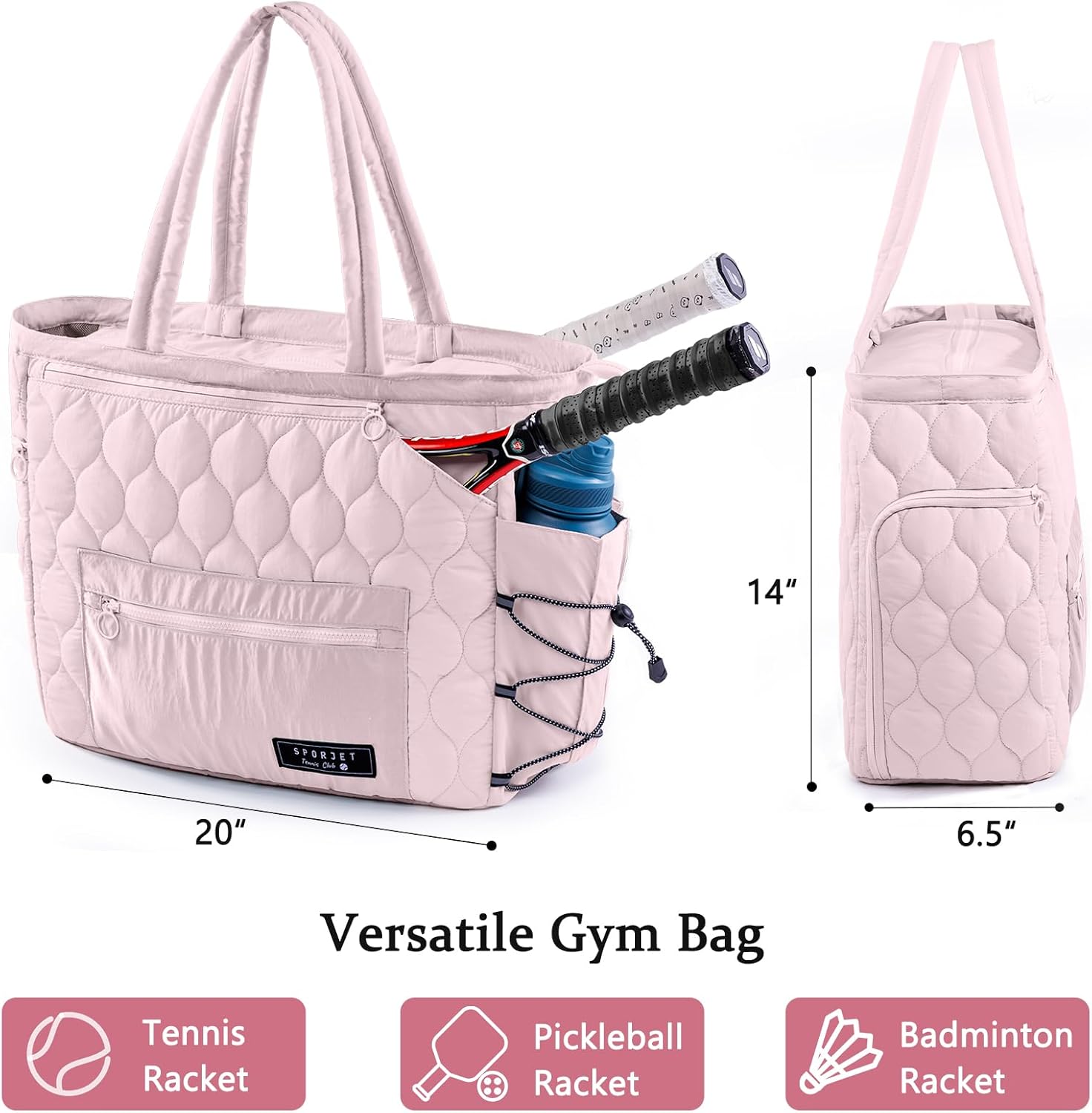 Tennis Gym Bag for Women, Tennis Bag Holds 2-4 Rackets with Shoe Compartment & Wet Pocket, Sports Duffle Bags fits up to 15.6" Laptop, Quilted Travel Overnight Weekend Bag, Tennis Gift