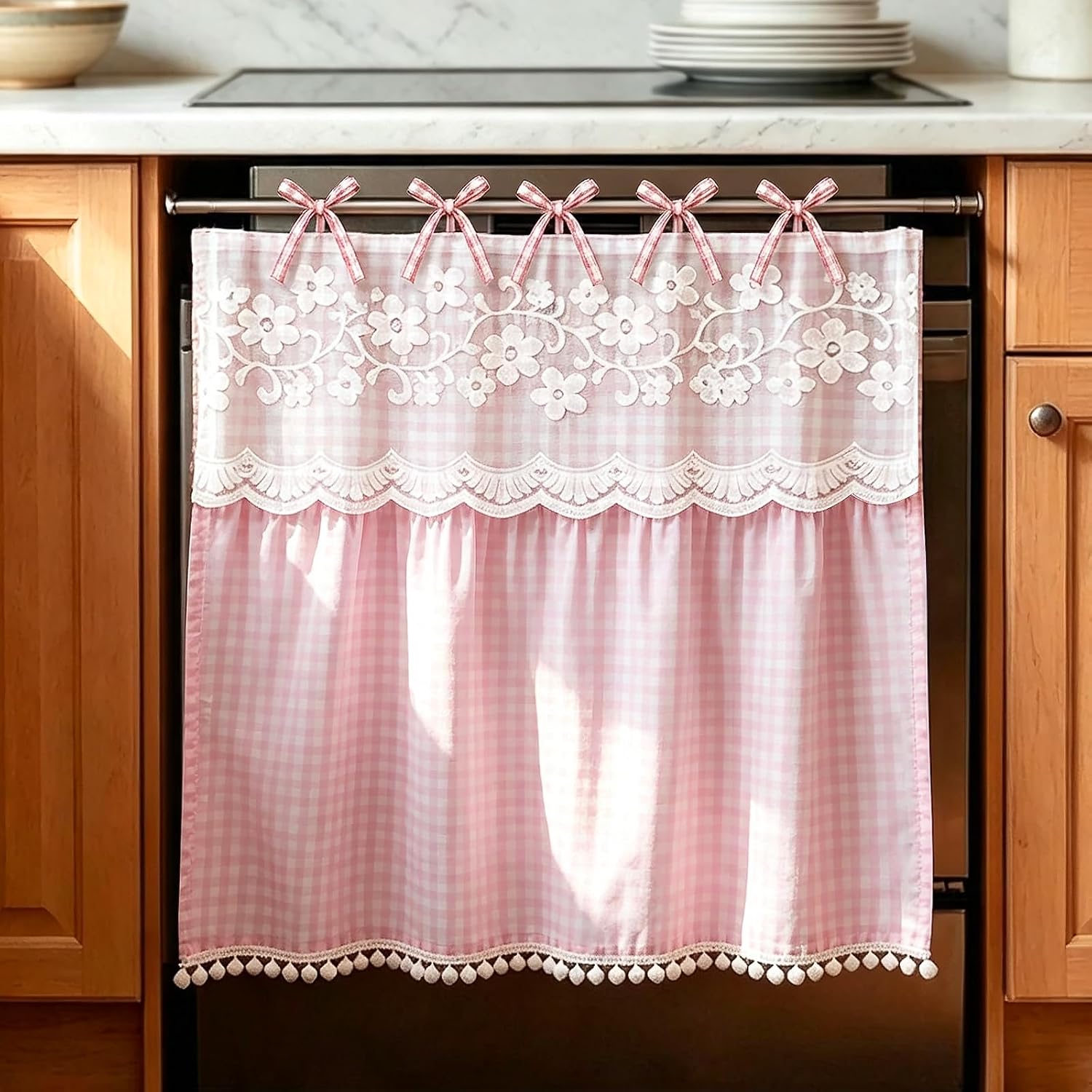 Pink Oven Skirt Curtain Stove Cover Pink Gingham Oven Skirt
