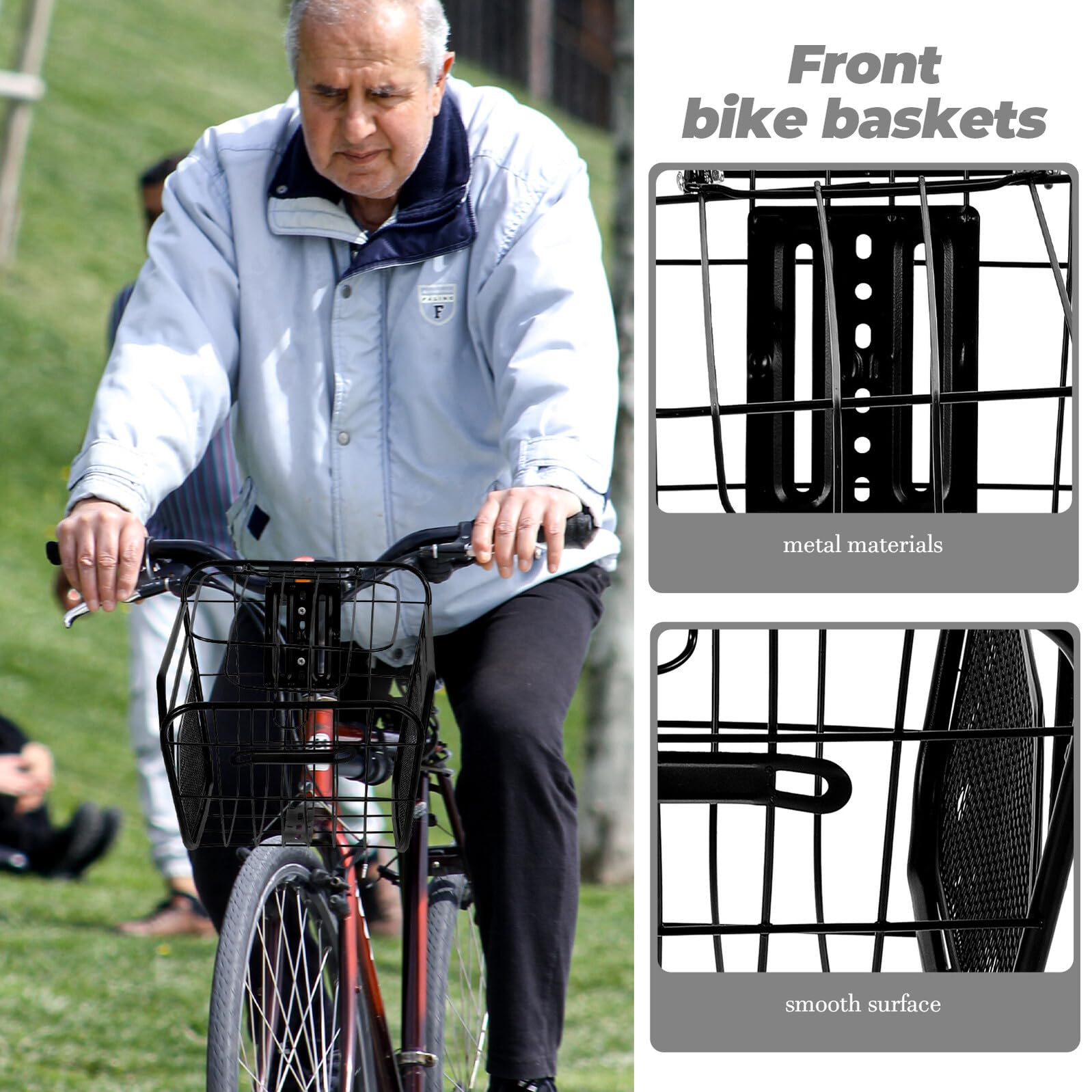 Abnehmbarer Fahrradkorb aus Metall, Robust, Schwarz, Vorne